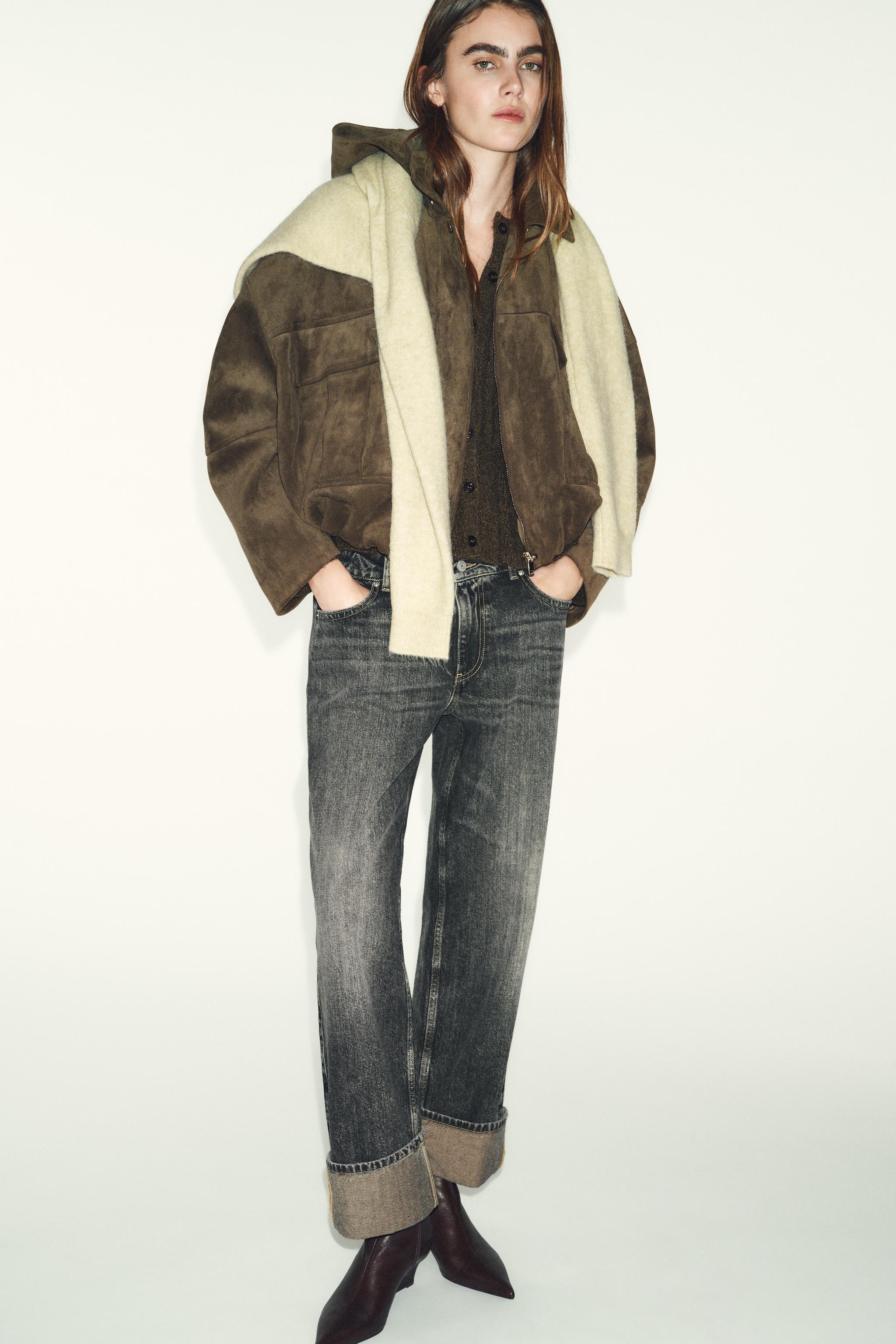 OVERSIZED FAUX SUEDE HOODED BOMBER JACKET